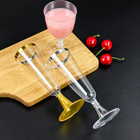 Mini-verres à vin jetables en mousse PS, verres à cocktail transparents en plastique avec bords dorés et argentés, verres à champagne