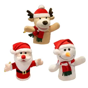 Factory Price Custom Role Playing Toy Christmas Gifts Plush Hand Puppet Santa Claus Elk Christmas Puppets Animal Head Puppet