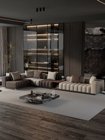 Canapé d'angle modulable en cuir véritable, style italien, luxe léger, minimaliste, avec touches de piano, sur mesure, pour salons