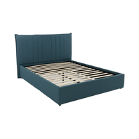 Cadre de lit double contemporain en bois avec sommier tapissier en velours, style industriel durable, design de lit moelleux, confort et gain de place
