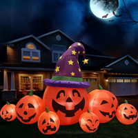 Decoración Inflable de Halloween Personalizada de 8 Pies, Impermeable, con 7 Piezas, Sombrero de Mago Calabaza, Luces LED, para Exteriores, Jardín, Hotel, Césped, Fiesta