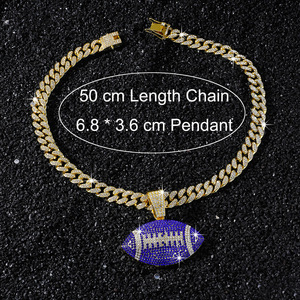 Collar con Colgante de Rugby Geométrico en Aleación Chapada en Oro Estilo Hiphop, Color Azul Oscuro, Personalizado para Hombre, Venta al Por Mayor de Joyería - Product Image 5