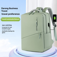 Ransel Bisnis Unisex Kapasitas Besar Tas Laptop 14 inci Lapisan Nilon Poliester Ritsleting Dua Lapis Port USB Tali Bantalan Udara