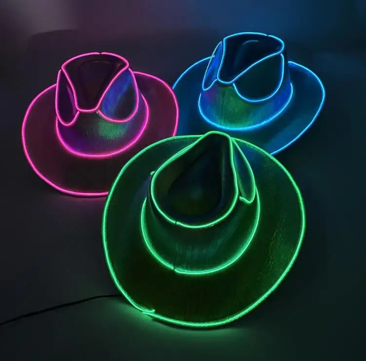 LED olografico colorato illumina lo spazio cappello da Cowboy Halloween Christmas Party Bar Costume Cosplay cappelli da Cowgirl per adulti