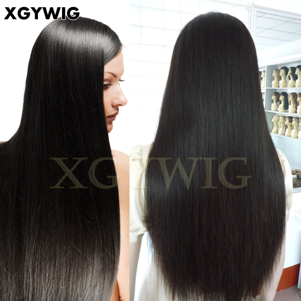 8"-30" Stock Fast Shipping 100% Indian Virgin Remy Human Hair Pre Plucked Hairline Natural Color Silky Straight Lace Front Wigs