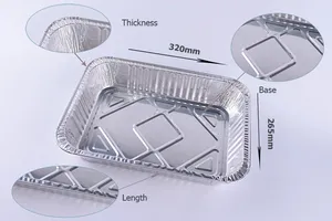 Einweg-Large Kapazität 2.400 ml 3.000 ml 3.500 ml Aluminiumfolie Lebensmittelbehälter rechteckige Backform mit Folie-Deckel