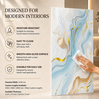 Panneau mural en PVC brillant MORLENX Aqua Blue Gold Vein UV Marble Sheet pour projet d'aménagement intérieur de luxe pour complexe hôtelier