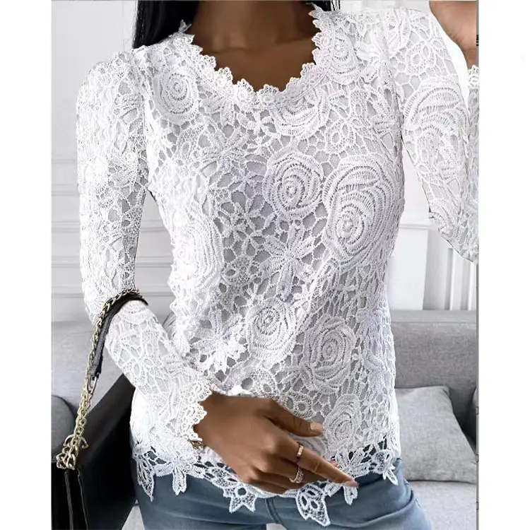 Maining New Women Lace Shirt SlimTops Office Lady abbigliamento Casual Plus Size camicette top camicette da donna