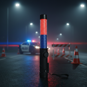 Bastón de Tráfico Recargable de PVC con Luces LED Rojas y Azules, Alta Intensidad, Reflectante Prismático, Clasificación IP68 para Control de Tráfico - Product Image 3