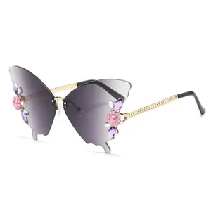 Dropshipping set kacamata hitam berbentuk kupu-kupu tepi potongan dengan berlian kacamata Pesta trendi mempesona S45-S52