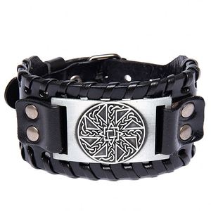 Nueva Pulsera Vikinga de Cuero con Nudo Celta y Amuleto Nórdico Medieval, Ajustable y Ancha, para Hombre y Mujer - Product Image 1