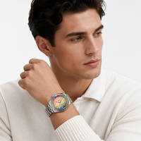 Montre automatique de luxe pour homme, mouvement Dandong, lunette arc-en-ciel brillante, cadran dégradé irisé, montre mécanique en acier inoxydable