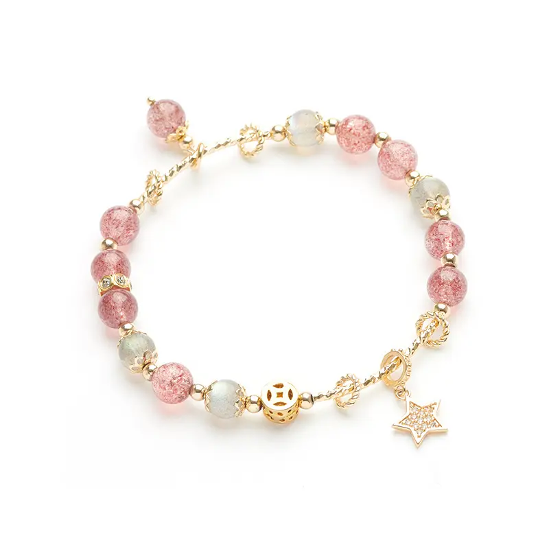 Bracelet perlé en pierre naturelle rose en cristal clair de lune, accessoires de charme en étoile de lune, bijoux pour femmes 2023