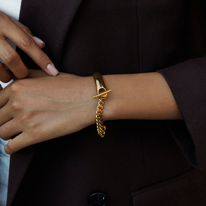 Brazalete J&D de Cadena de Acero Inoxidable de 18K, Pulsera Minimalista de Eslabones Gruesos, Brazalete Asimétrico de Media Cadena con Cierre OT - Product Image 3