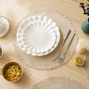 Nordic Heat Insulation Placemat Oval Woven Polyester Cotton Table Mat Solid Color For Dining Use - Product Image 3