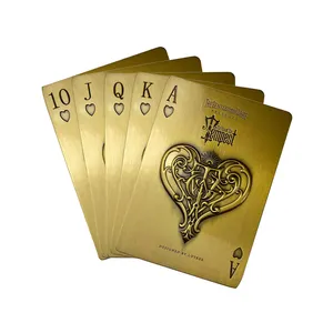 Cartes à jouer de poker avec logo personnalisé, pièces de défi, jeu professionnel en métal doré