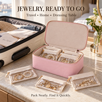 Boîte de rangement à bijoux de voyage en cuir PU rectangulaire avec logo personnalisé, 9 pochettes transparentes amovibles avec fermeture éclair, doublure en velours doux, portable