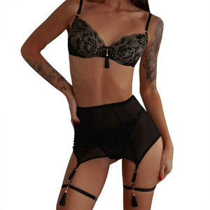 New Design <b>Black</b> <b>Lace</b> Transparent Embroidery Lingerie Mesh Temptation Sexy Lingerie <b>Underwear</b> Women Sexy Lingerie <b>Set</b> - Product Image 4