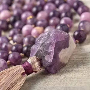 ST0709 Prayer Beads 108 Mala Tassel Yoga Gifts Meditation Gemstone Purple Cloudy Star Stone Necklace For Women