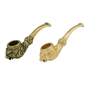 Pipa de cabeza de tigre de latón, caña de fumar, utensilios de fumar de bronce de Tigre y colección de Artesanías de animales del zodiaco chino