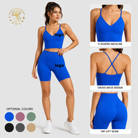 Ensemble de tenue athlétique sans couture pour Pilates, léger et à séchage rapide, avec soutien-gorge de sport à dos nageur et taille haute, idéal pour le yoga