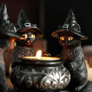 Wizard <strong>Cat</strong> Mysterious Dark Style Retro Ornament - Resin Craft <strong>Candle</strong> <strong>Holder</strong> for Halloween Aromatherapy - Product Image 3