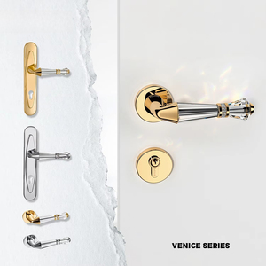 Maniglia per Porta in Ottone Massiccio Serie Venezia con Cristallo, Trattamento Superficiale Elettroforetico, Serratura Meccanica a Mortasa per Appartamento - Product Image 1