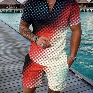 Ensembles de polos décontractés personnalisés OEM, ensembles de survêtements courts d'été pour hommes, t-shirt et short pour hommes avec fermeture éclair - Product Image 4