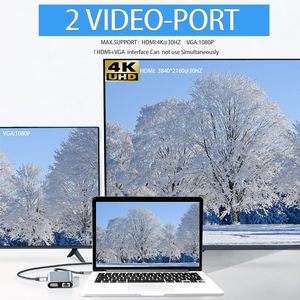 <span class=keywords><strong>USB</strong></span> C HUB Multiport Adapter máy tính xách tay Docking Station 11 trong 1 với 4K HDMI VGA Type-C USB3.0 RJ45 SD/TF Đầu Đọc Thẻ 3.5mm AUX - Product Image 3