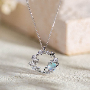Blue Planet Necklace With Star Pendant Zinc Alloy Clavicle Chain For Women Gift Jewelry - Product Image 1