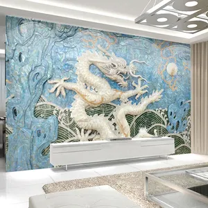 Custom 3D Foto Behang Nieuwe Chinese Stijl Relief Dragon 3D Muurschildering Marmer Patroon Woonkamer Sofa Tv Achtergrond Wanddecoratie