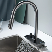 Robinet d'évier de cuisine noir avec affichage de la température avec robinet mitigeur de pulvérisation extractible