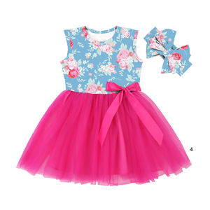 Vestidos Casuales Florales Azul Claro BQA-275, Vestidos de Verano sin Mangas con Flores para Niñas Pequeñas - Product Image 2