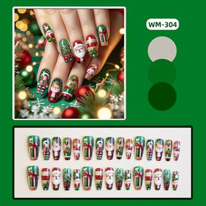 Ensemble cadeau d'hiver WM-304, 24 pièces, faux ongles courts, portables pour les doigts, vert, sapin de Noël, cadeau d'hiver de Noël - Product Image 3