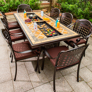 Bộ bàn ghế ngoài trời bằng nhôm đúc hiện đại, bàn nướng kiểu Hàn Quốc cho nhà hàng, 8 ghế - Product Image 2