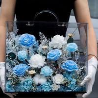 Boîte à fleurs éternelles en acrylique, roses préservées mélangées, décoration florale romantique pour la maison, cadeau de vacances
