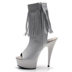 Chaussures à talons fins noires pour femmes de 6 pouces (15 cm), à bout ouvert, avec pompon, chaussures à talons hauts tendance, chaussures de podium, chaussures de <span class=keywords><strong>pole</strong></span> <span class=keywords><strong>dance</strong></span>, sexy, fétichistes - Product Image 5