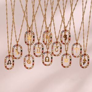 XL23131 Collar de acero inoxidable <span class=keywords><strong>con</strong></span> <span class=keywords><strong>constelaciones</strong></span> chapadas en oro clásicas europeas y americanas Collar impermeable de circón colorido - Product Image 1