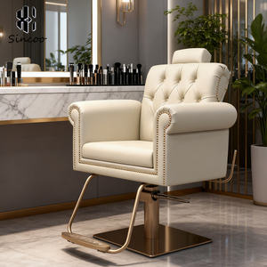 Sillón de Barbería Estilo Francés, Silla de Salón de Metal Dorado, Muebles de Salón, Silla de Peluquería Hidráulica Reclinable - Product Image 1
