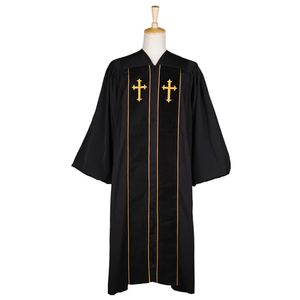 Túnicas de Graduación Escolares Negras al por Mayor, Diseño Personalizado, Estilo Wesley, para Clérigos, con Ribete Dorado, Frente de Terciopelo, Unisex, para Adultos - Product Image 1