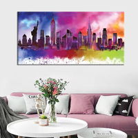 Lukisan minyak kanvas Kota New York berwarna abstrak definisi tinggi, poster dinding Nordik, dekorasi rumah, dekorasi kamar tidur anak perempuan