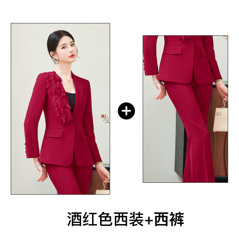 Burgundy suit with flared trousers