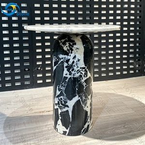 French Style Grand Antique <strong>Black</strong> Marble Top <strong>Side</strong> <strong>Table</strong> <strong>Round</strong> Luxury Corner <strong>Side</strong> <strong>Tables</strong> Living Room Modern Cylinder Pedestal - Product Image 2