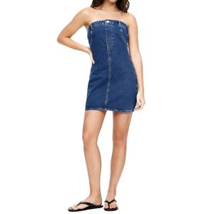 Vestido Corto de Mezclilla Estilo Corsé, Cuello Bandeau, Azul Oscuro, Sin Tirantes, para Mujer, Gran Venta - Product Image 2