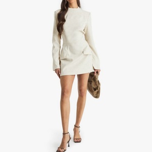 Nuevo Vestido Mini de Lino con Mangas Abullonadas para Mujer, Elegante, Cuello Alto, Corte Ajustado, Formal, para Oficina - Product Image 4