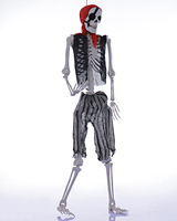Squelette de pirate d'Halloween de 165 cm, articulations mobiles, décoration humanoïde en plastique pour cour, pelouse, jardin et maison hantée