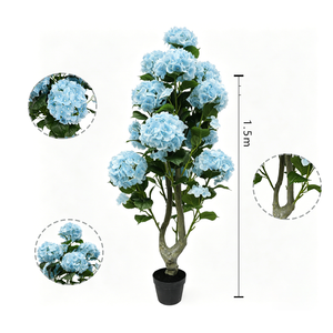 Nouvelle Conception Arbre de fleurs d'hortensia artificiel pour intérieur et extérieur Décoration de la maison Bleu 3 pi / 4 pi / 5 pi Arbre de fleurs d'hortensia - Product Image 2