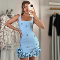 Haute qualité Sexy Mini robe à volants cristal strass femmes fleurs robes d'anniversaire mode robe de pansement