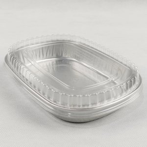 Recipientes Retangulares de Alumínio de 1LB Personalizáveis e Ecológicos com Tampas Plásticas para Alimentos Frescos de Supermercado e Delivery - Product Image 1