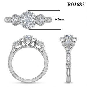 Elegant Cut Natural Diamond Three Stone Cluster Halo Ring 18K Solid White Gold IGI Certified Pave Band OEM ODM Custom Made Fine - Product Image 6